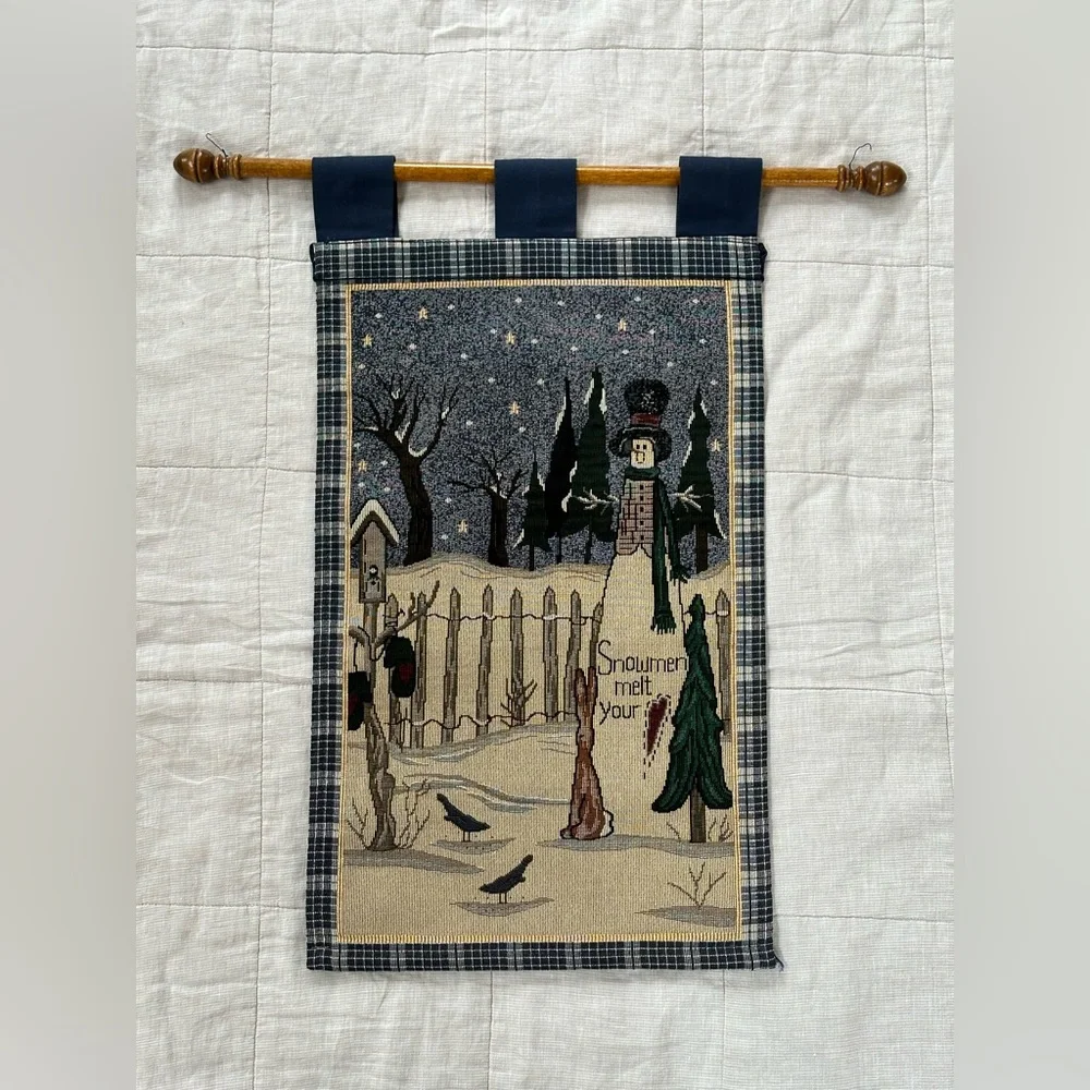 Christmas Hanging Tapestry Snowman Winter Landscape 24x15